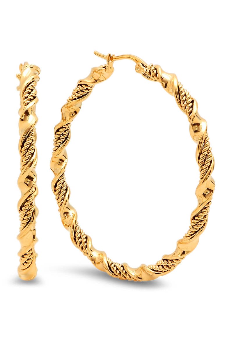 18K Gold Plated Stainless Steel Twisted Hoop Earrings, Main, color, GOLD