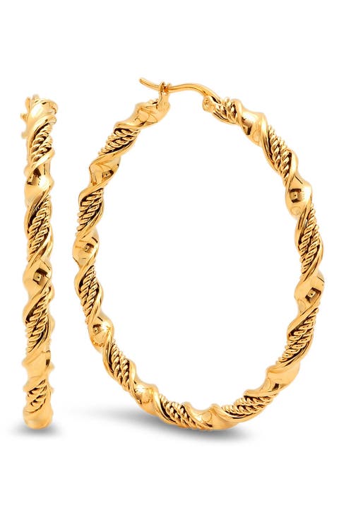 18K Gold Plated Stainless Steel Twisted Hoop Earrings