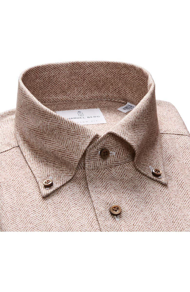 Emanuel Berg Ultra Soft Luxury Brushed Cotton Herringbone Button-Down Dress Shirt, Alternate, color, 
