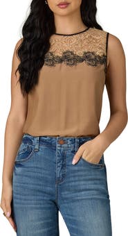 Wit & Wisdom Lace Trim Sleeveless Top