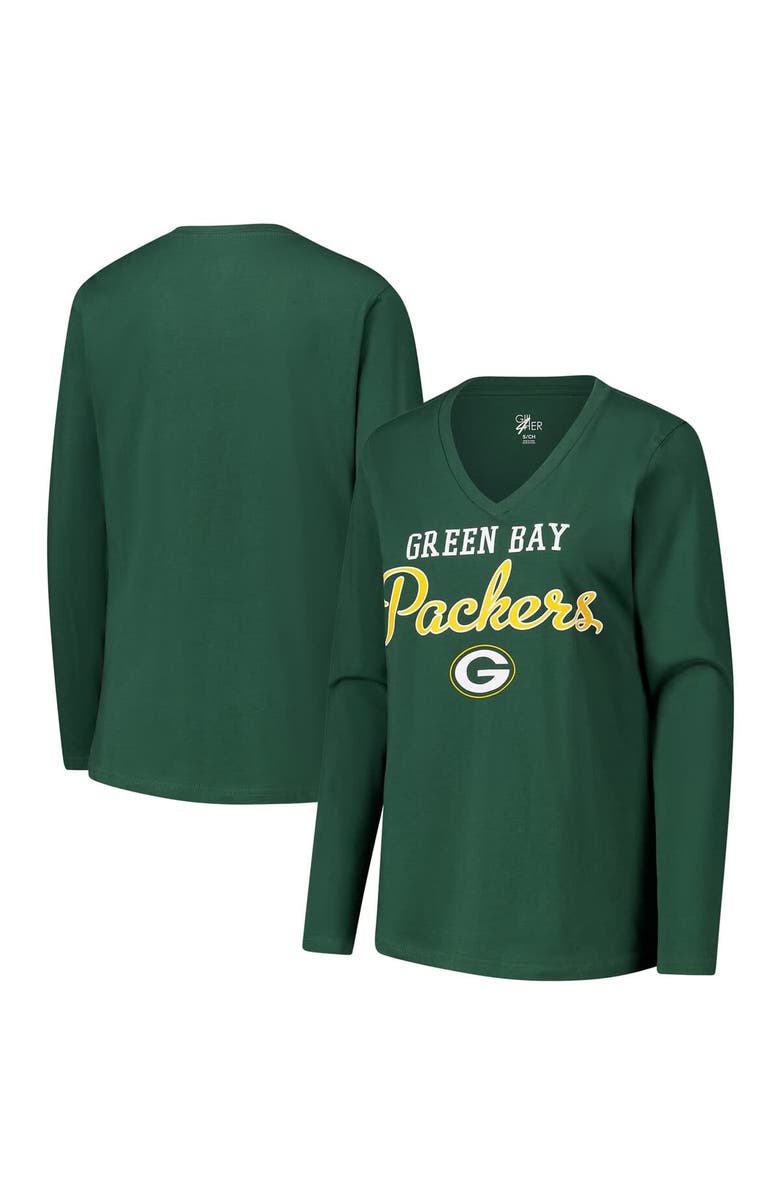 G-III 4HER BY CARL BANKS Women's G-III 4Her by Carl Banks Green Green Bay Packers Post Season Long Sleeve V-Neck T-Shirt, Main, color, 
