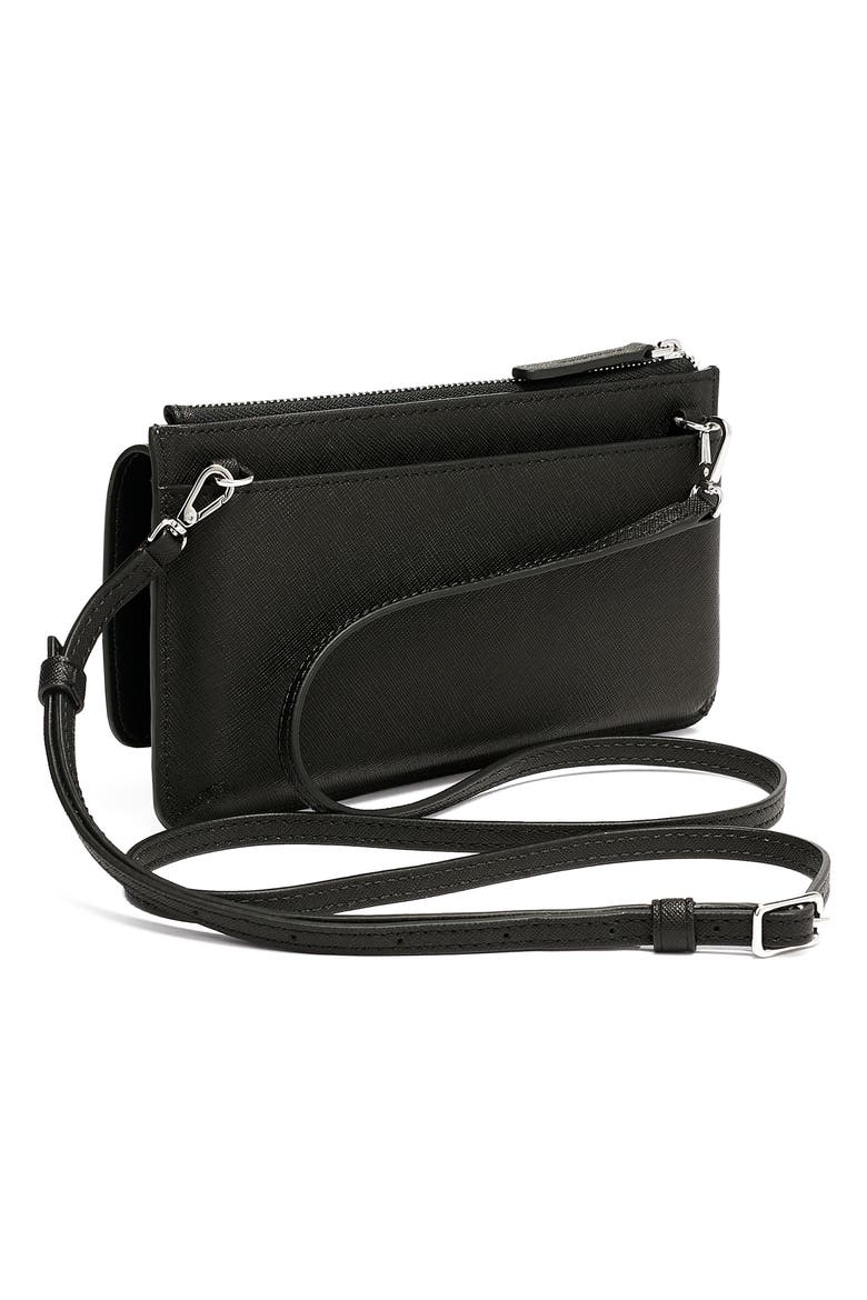 Leather Crossbody Wallet, Alternate, color, BLACK