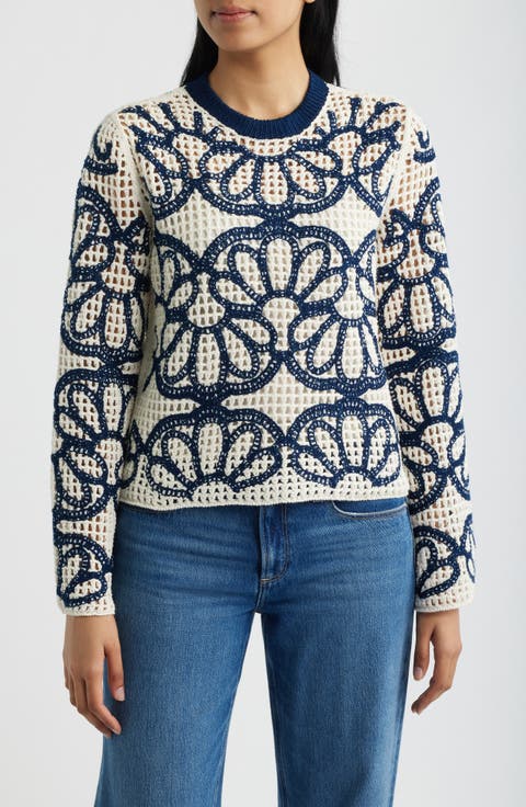 Rhoda Floral Embroidered Open Stitch Sweater