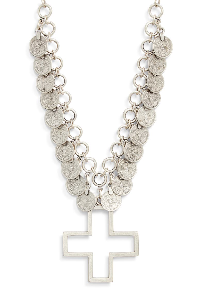 Kubai Goddess Statement Collar Necklace, Main, color, SILVER