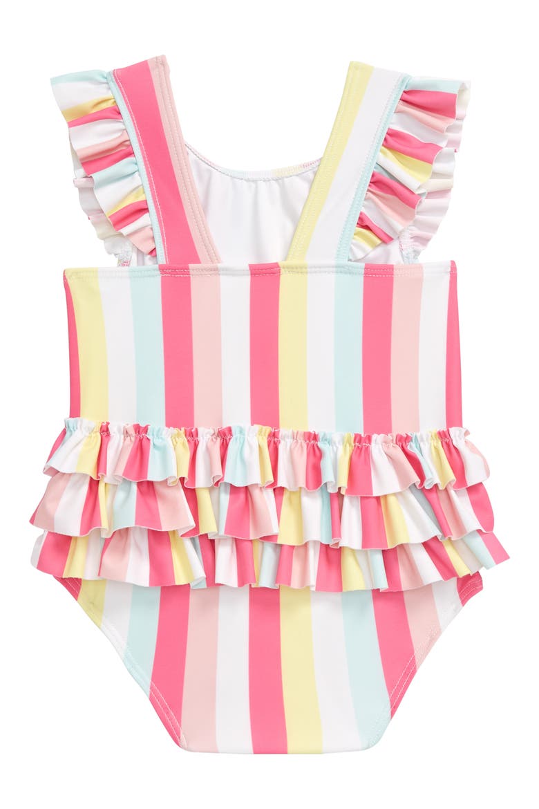 Ruffle One-Piece Swimsuit, Alternate, color, PINK POWDER GROOVY STRIPE