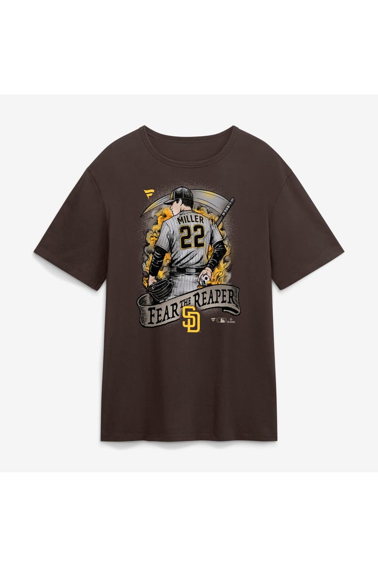 Men's Fanatics Mason Miller Brown San Diego Padres Fear the Reaper T-Shirt, Main, color, Brown