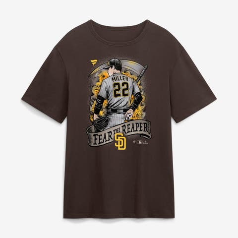 Men's Fanatics Mason Miller Brown San Diego Padres Fear the Reaper T-Shirt