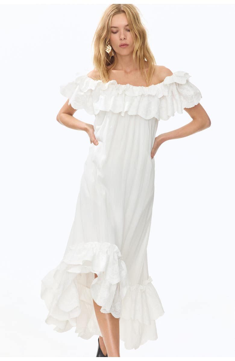 H&M Ruffle-trimmed off-the-shoulder dress, Main, color, White
