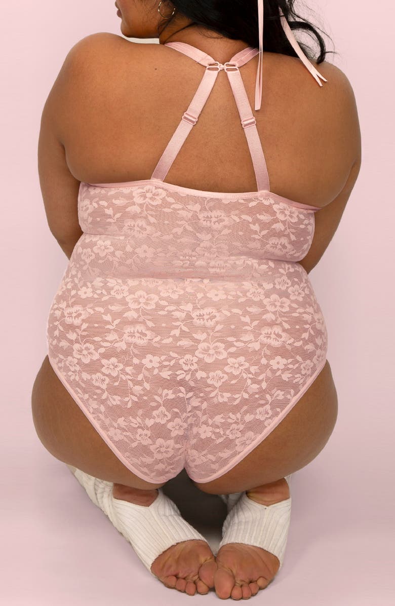 Curvy Couture No-Show Lace Bodysuit, Alternate, color, Blushing Rose