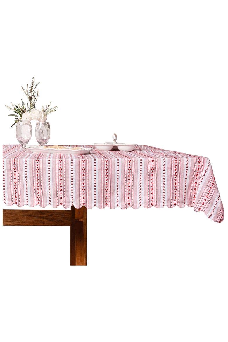 Villa Stripe Square Tablecloth, Alternate, color, RUBY