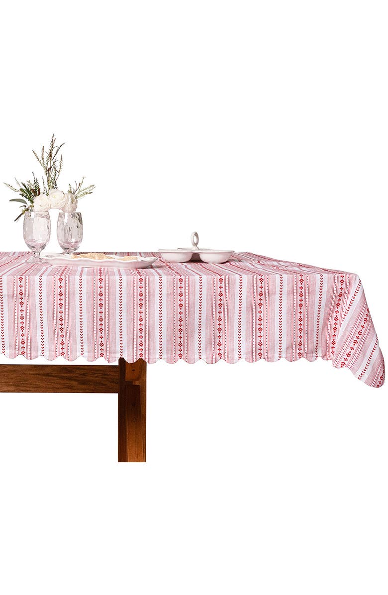 Juliska Villa Stripe Square Tablecloth, Alternate, color, Ruby