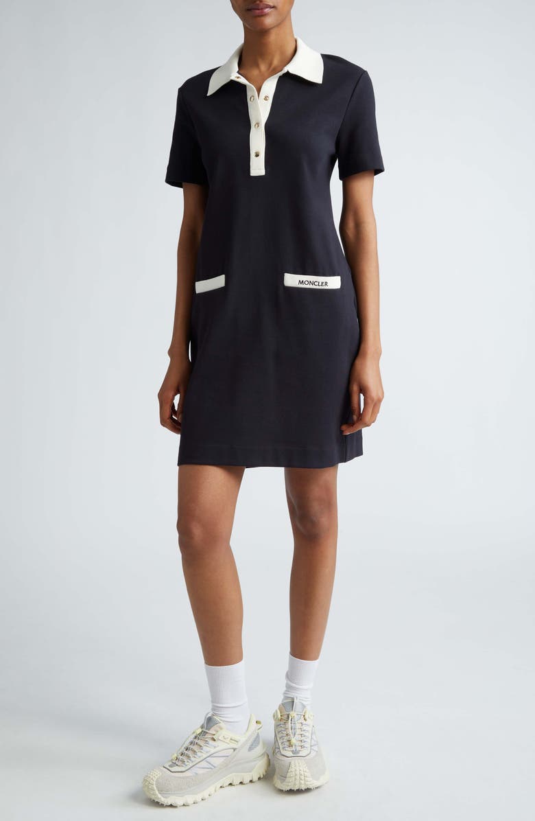 Moncler Stretch Cotton Polo Dress, Main, color, Dark Navy Blue
