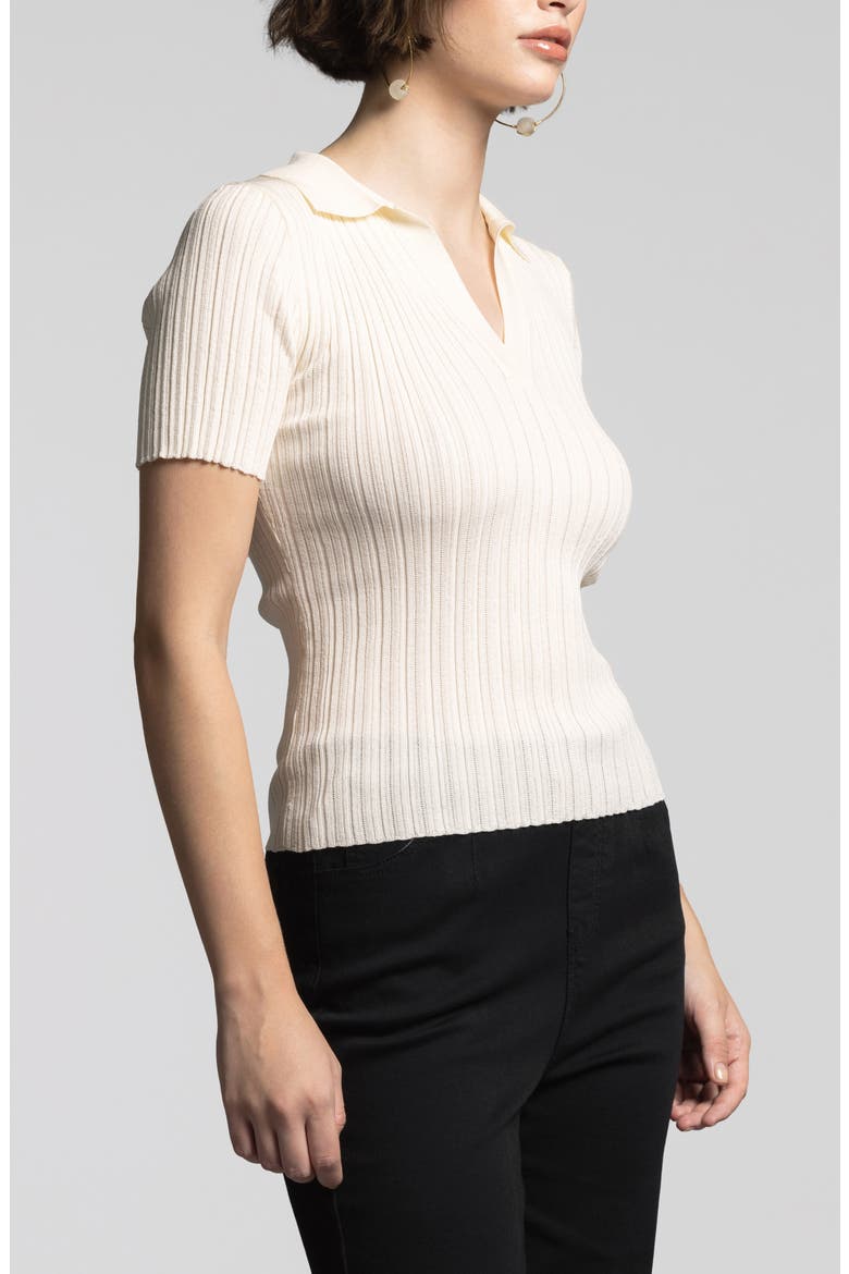 Courtney Johnny Collar Rib Top, Alternate, color, CREME