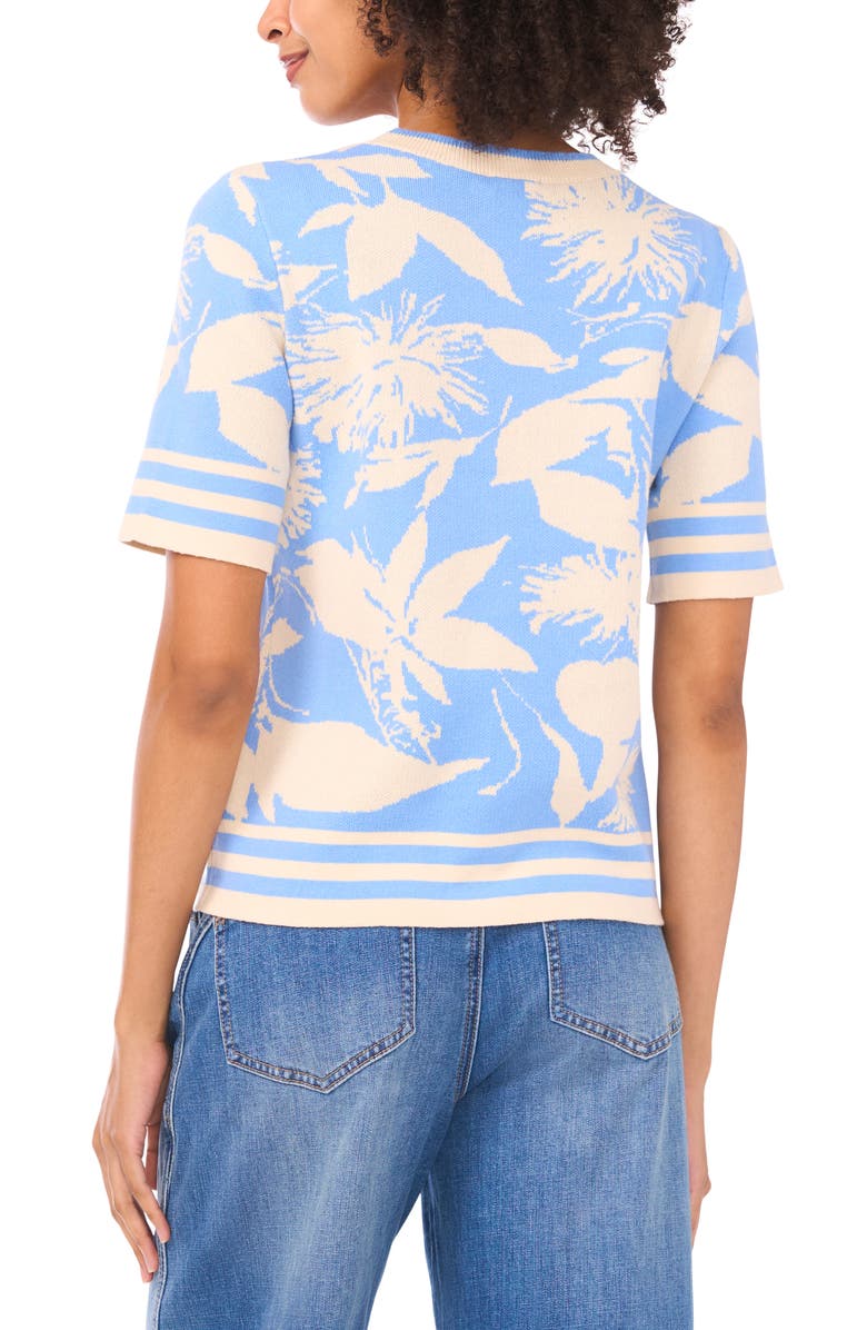 Vince Camuto Floral Jacquard Cotton Sweater, Alternate, color, Cerulean Sky