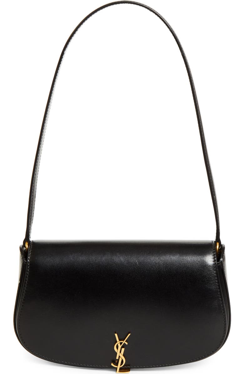 Saint Laurent Mini Cassandre Flap Leather Shoulder Bag, Main, color, Noir