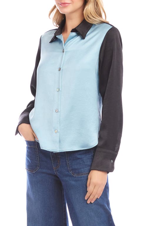 Karen Kane Colorblock Satin Button-up Shirt In Blue