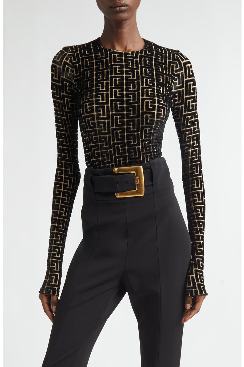 Monogram Jacquard Devoré Velvet Top, Main, color, EAD BLACK/ GOLD