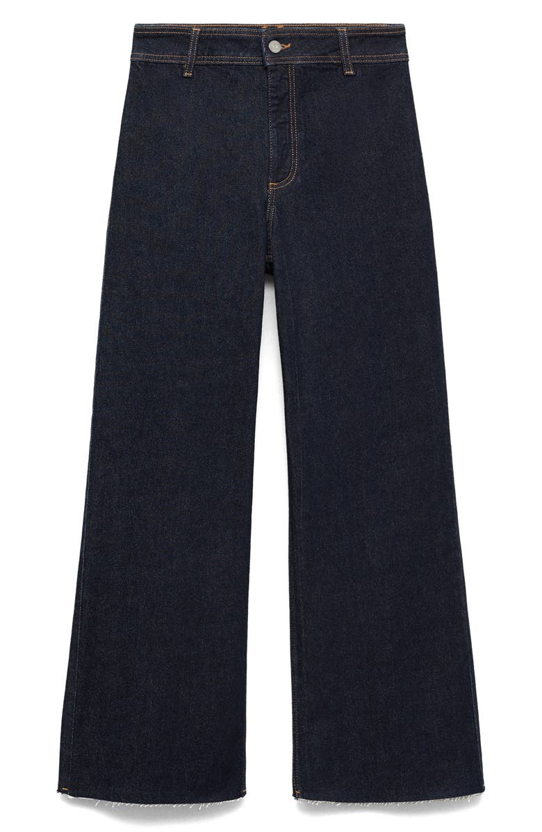 MANGO Catherin Raw Hem High Waist Wide Leg Culotte Jeans, Alternate, color, Open Blue