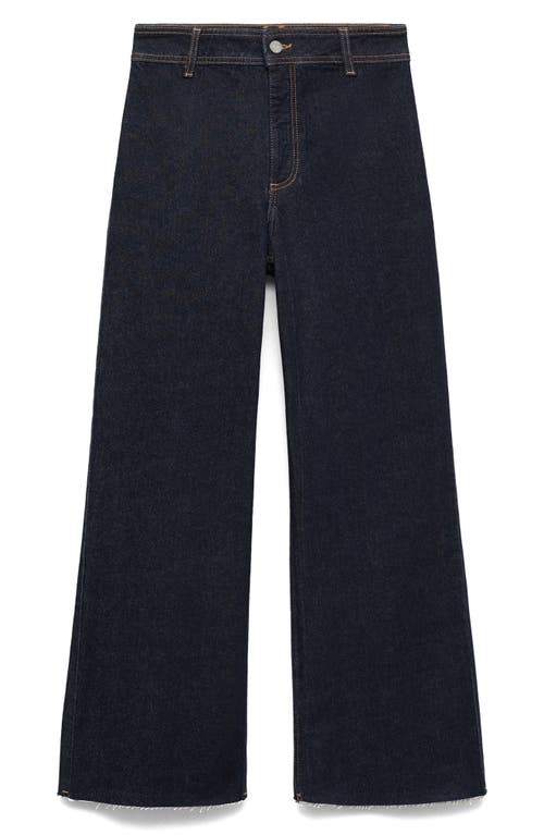 Shop Mango Catherin Raw Hem High Waist Wide Leg Culotte Jeans In Open Blue