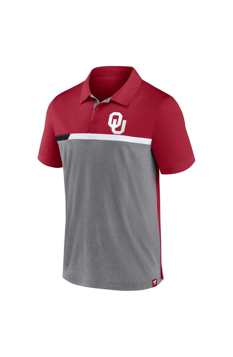 FANATICS Men's Fanatics Branded Crimson/Heathered Gray Oklahoma Sooners Split Block Color Block Polo, Alternate, color, Crimson