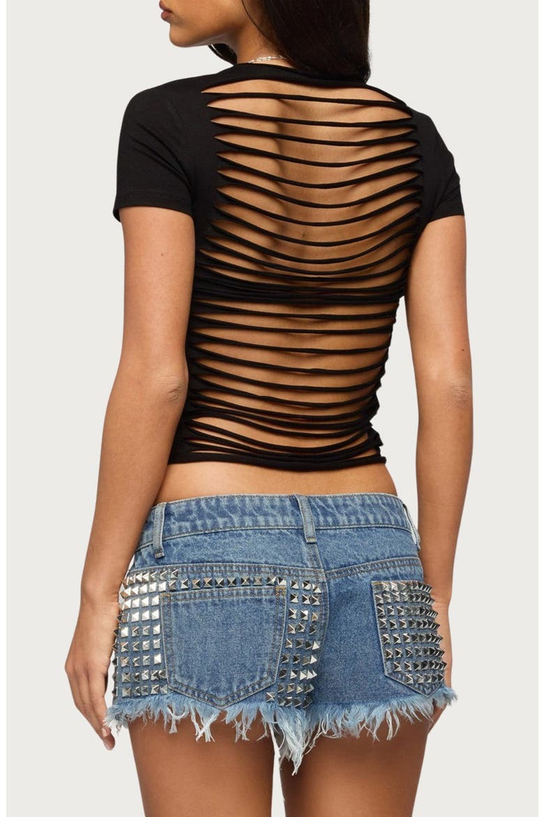 Izabella Shredded Back T-Shirt, Alternate, color, BLACK