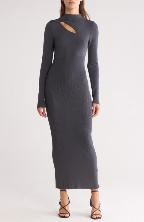 Cutout Rib Long Sleeve Sweater Dress (Petite)