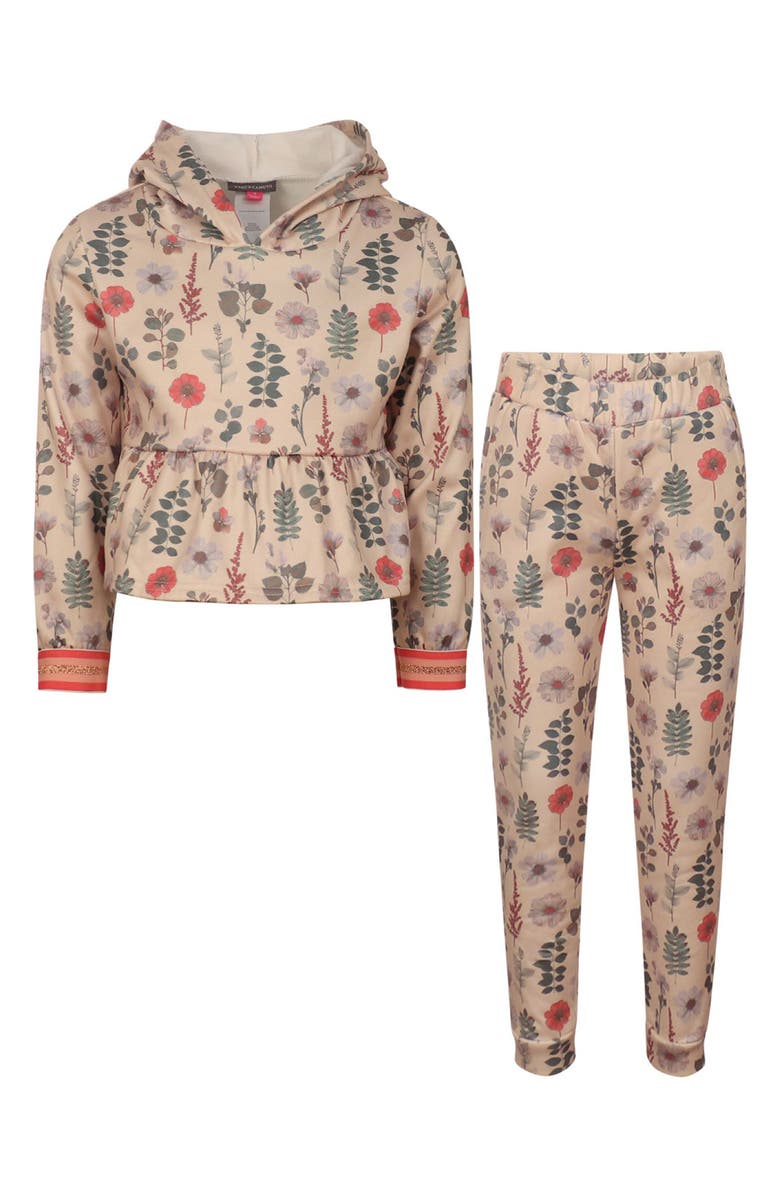 Vince Camuto Kids' Floral Print Smocked Hoodie & Joggers Set, Main, color, 