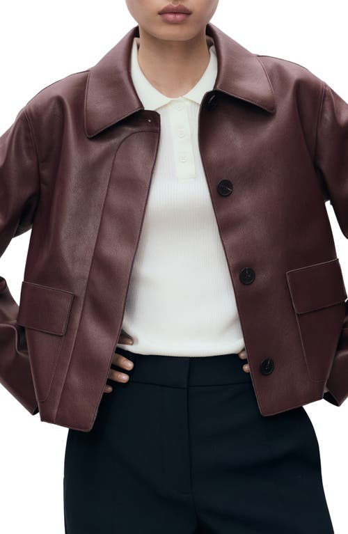 Mango Leather-effect Jacket With Pockets Maroon In Burgundy