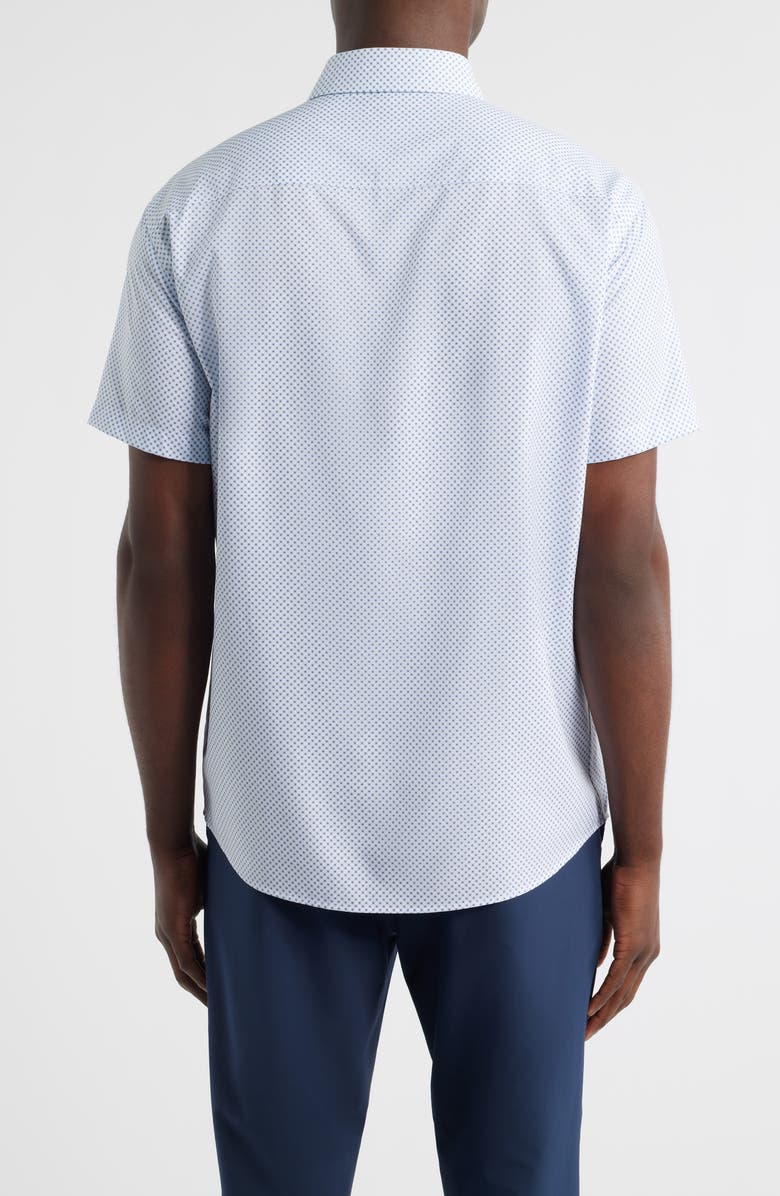 Peter Millar Cecil Microprint Short Sleeve Performance Poplin Button-Up Shirt, Alternate, color, Cloudy Blue