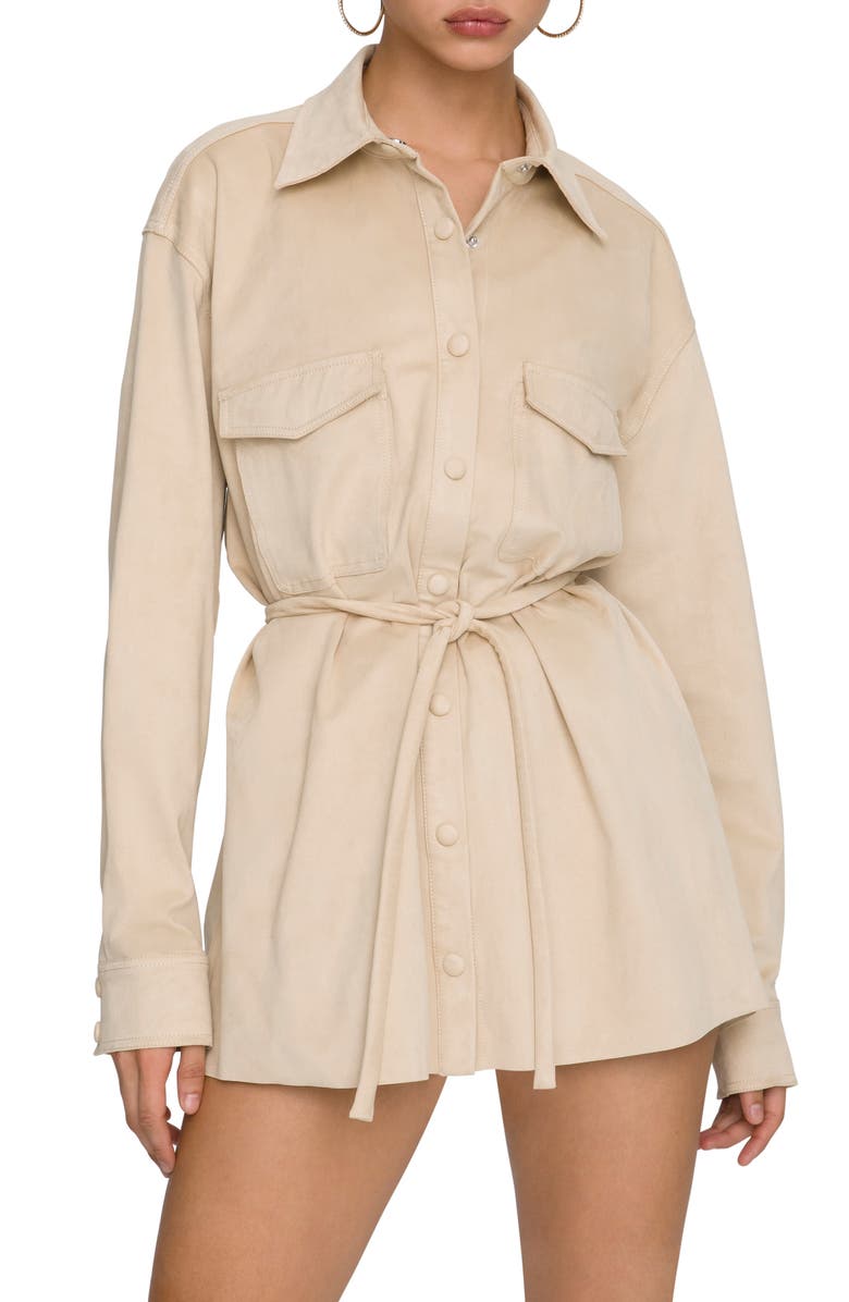Good American Belted Shirt Jacket, Main, color, Taupe001