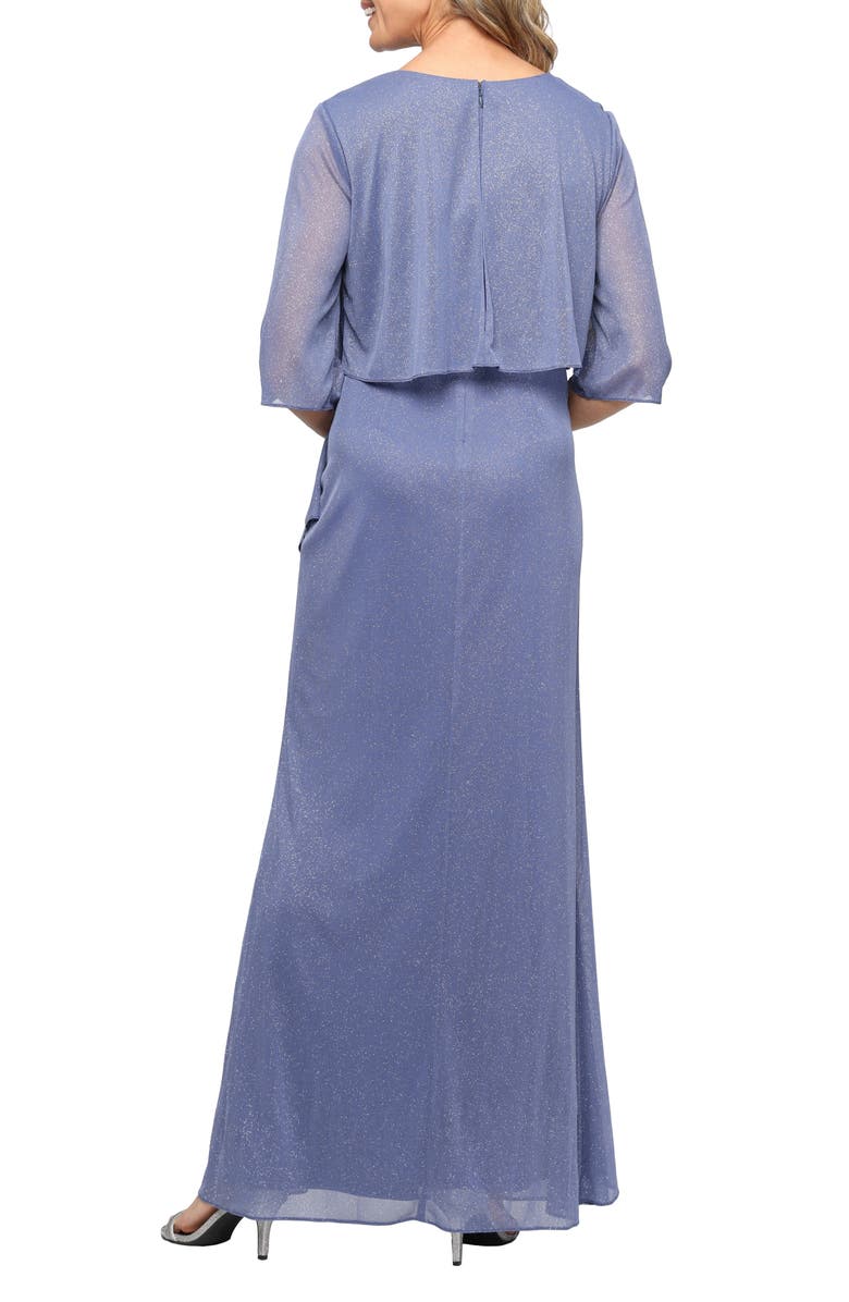 SL FASHIONS Beaded Glitter Mesh Gown, Alternate, color, Dusty Blue