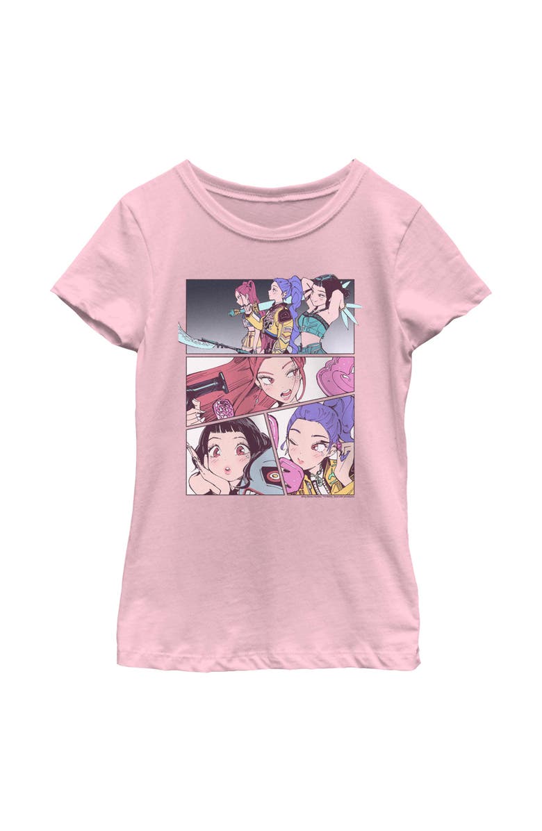 KPop Demon Hunters Girl's KPop Demon Hunters HUNTR/X Manhwa Comic Panels  Graphic T-Shirt, Main, color, Light Pink