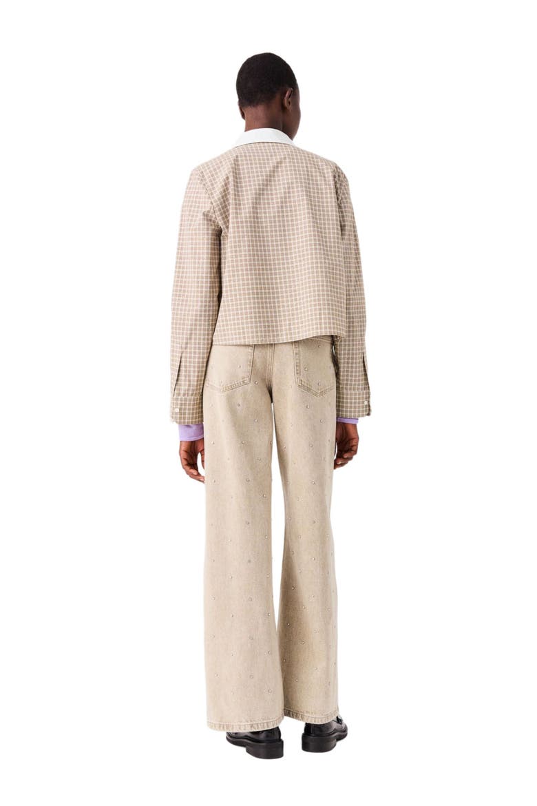 Short rhinestone checked shirt, Alternate, color, Beige