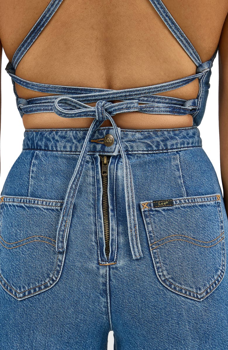 Lee Wide Leg Denim Halter Jumpsuit, Alternate, color, Take A Dive