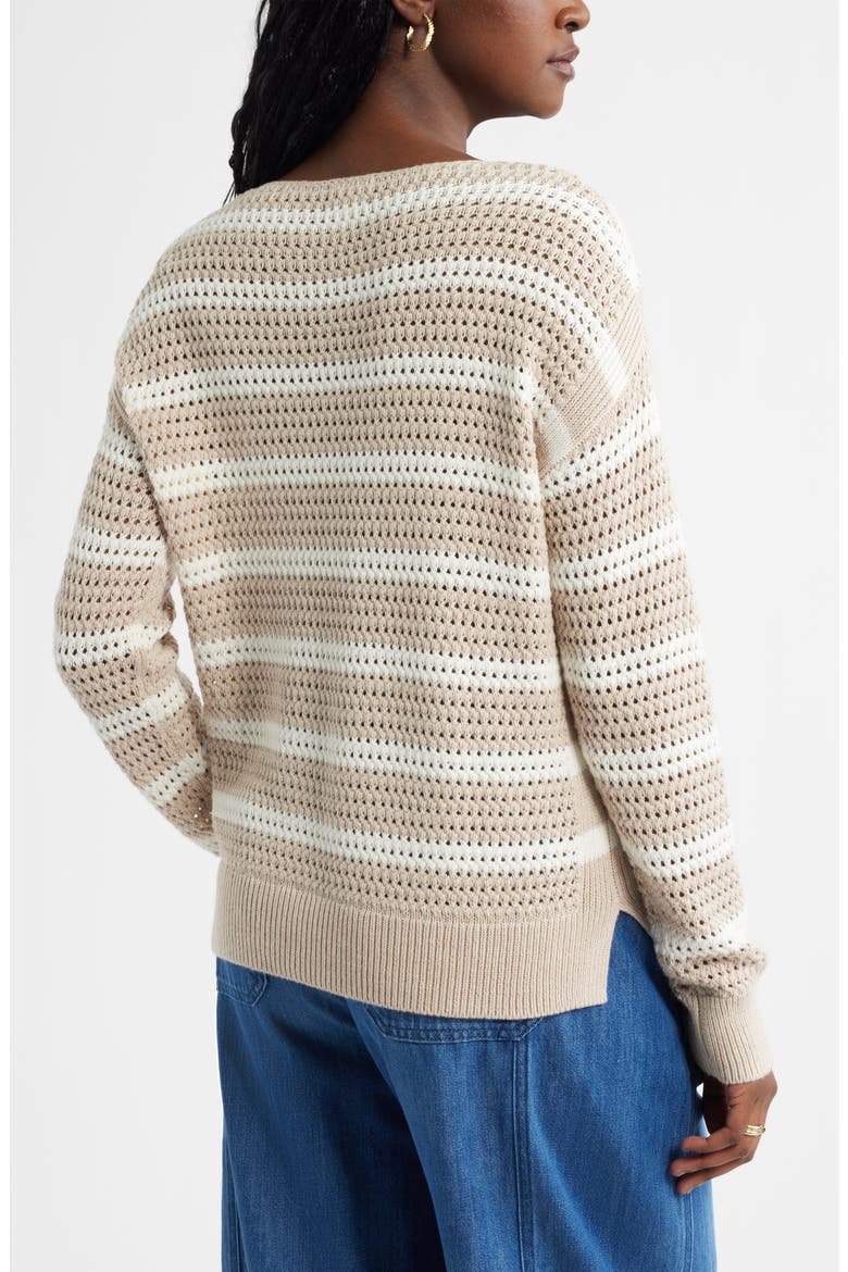 Open Stitch Cotton Blend Sweater, Alternate, color, TAN- IVORY MATTY STRIPE