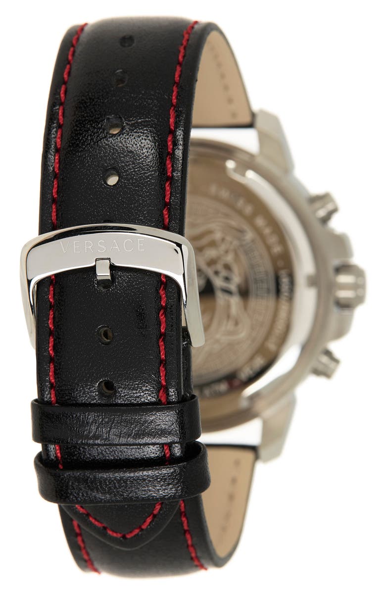Versace Chronograph Leather Strap Watch, 45mm, Alternate, color, Stainless Steel