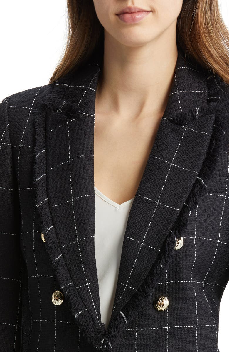 Tahari ASL Plaid Fringe Jacket & Skirt, Alternate, color, Black/ Ivory