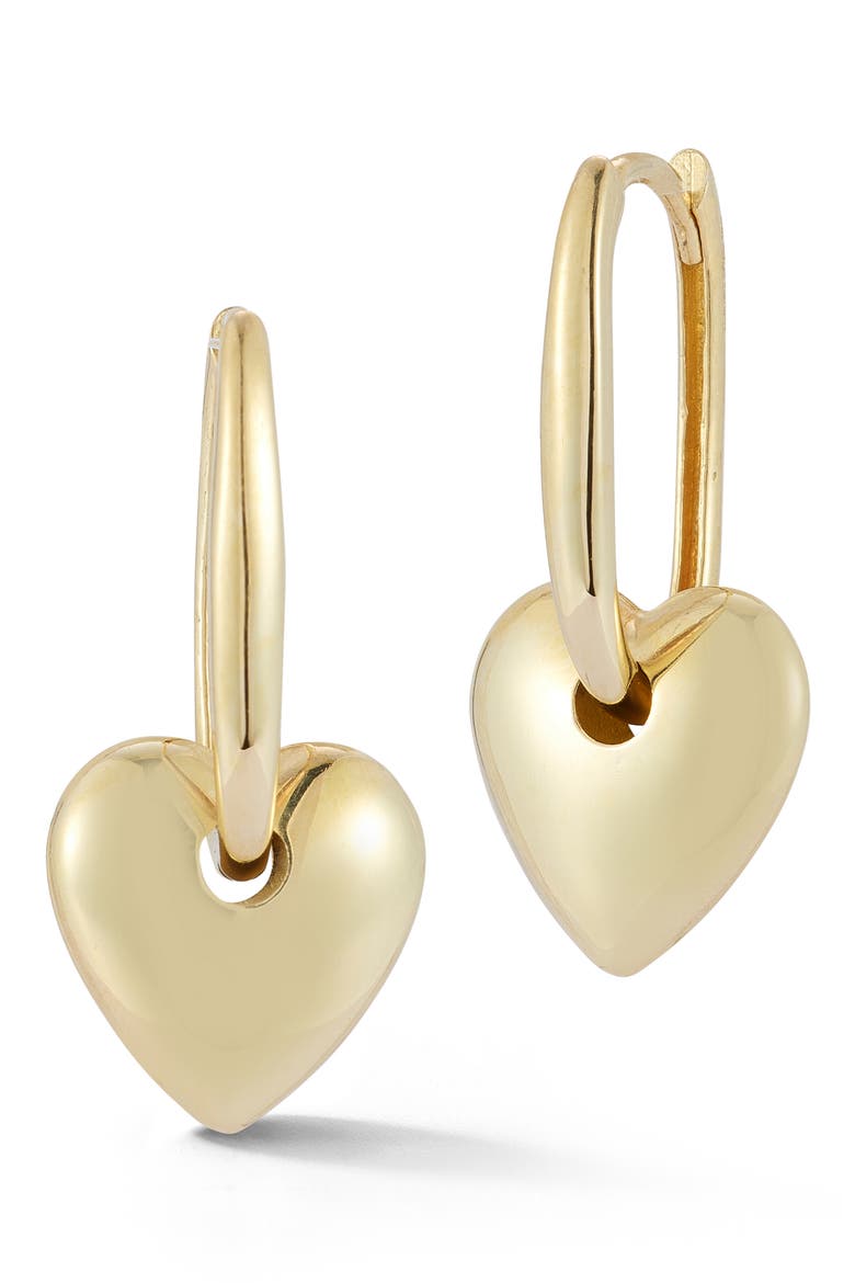 14K Yellow Gold Heart Drop Huggie Hoop Earrings, Main, color, GOLD