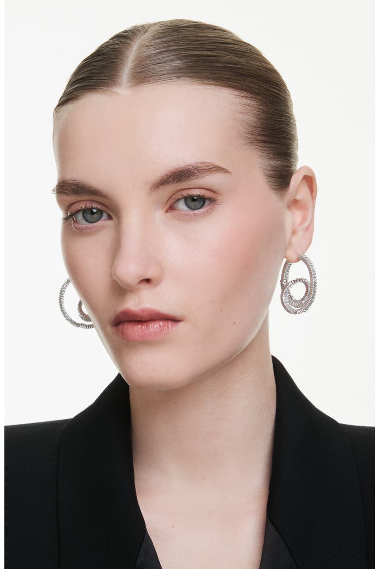 Matrix Twisted Hoop Earrings, Alternate, color, RHODIUM/ WHITE
