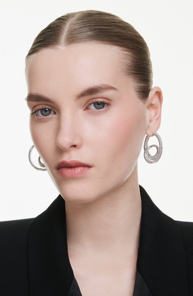 Swarovski Matrix Twisted Hoop Earrings, Alternate, color, Rhodium/ White