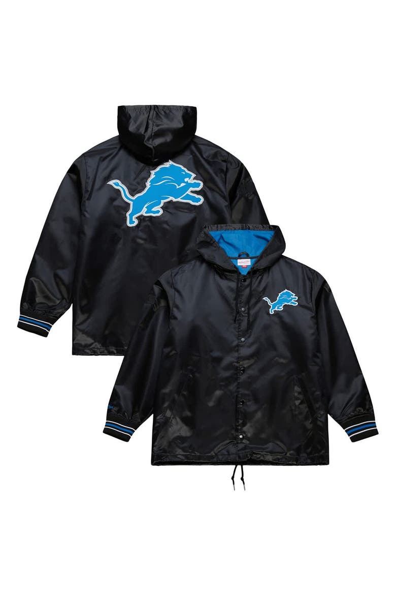 Men's Mitchell & Ness  Black Detroit Lions Downtown Satin Full-Snap Hooded Jacket, Main, color, Black