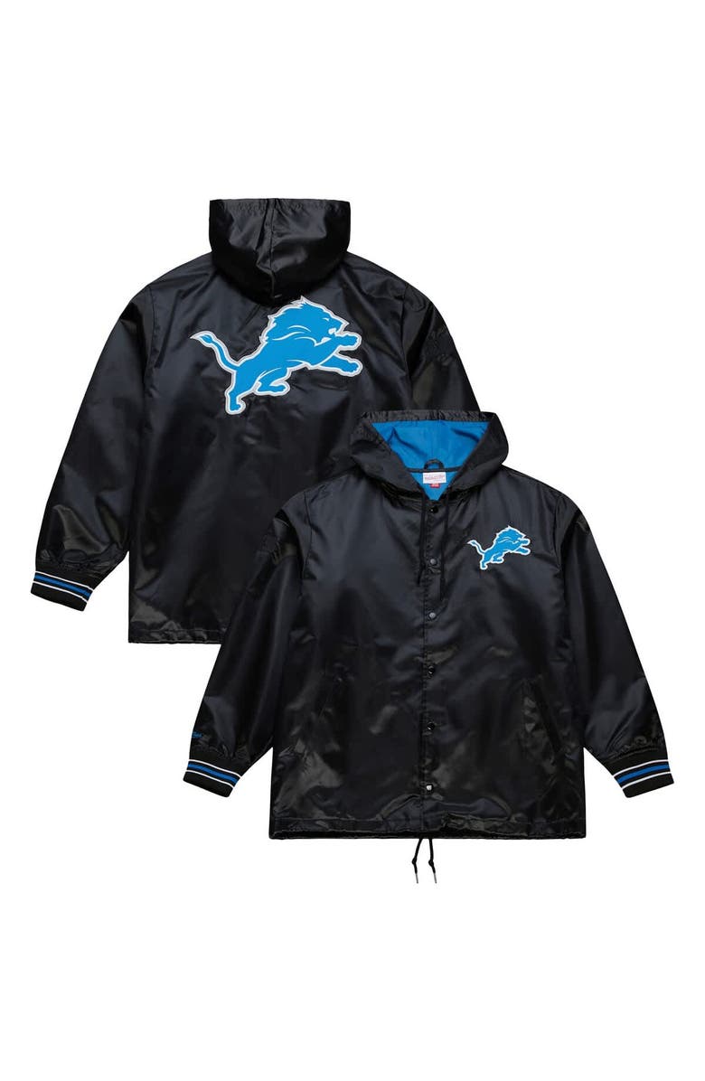 Mitchell & Ness Men's Mitchell & Ness Black Detroit Lions Downtown Satin Full-Snap Hooded Jacket, Main, color, Black
