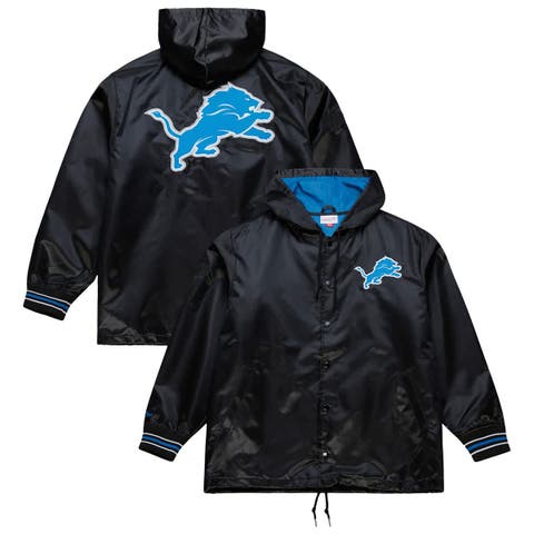 Men's Mitchell & Ness  Black Detroit Lions Downtown Satin Full-Snap Hooded Jacket