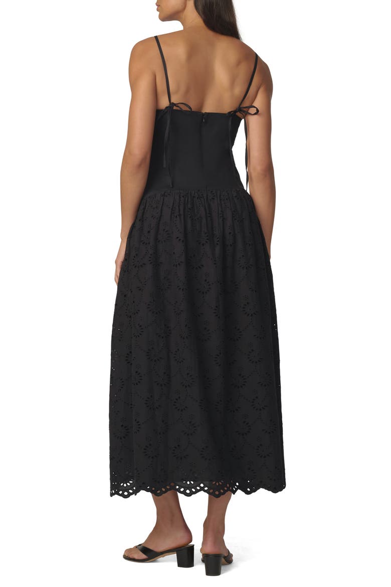 The Mara Eyelet Detail Cotton Midi Dress, Alternate, color, BLACK