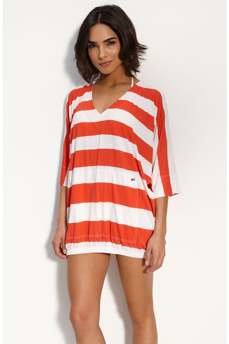Stripe V-Neck Cover-Up, Main, color, LOBSTER RED/PRISTINCE CREAM