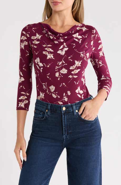 Renee C Floral Cowl Neck Jersey Top