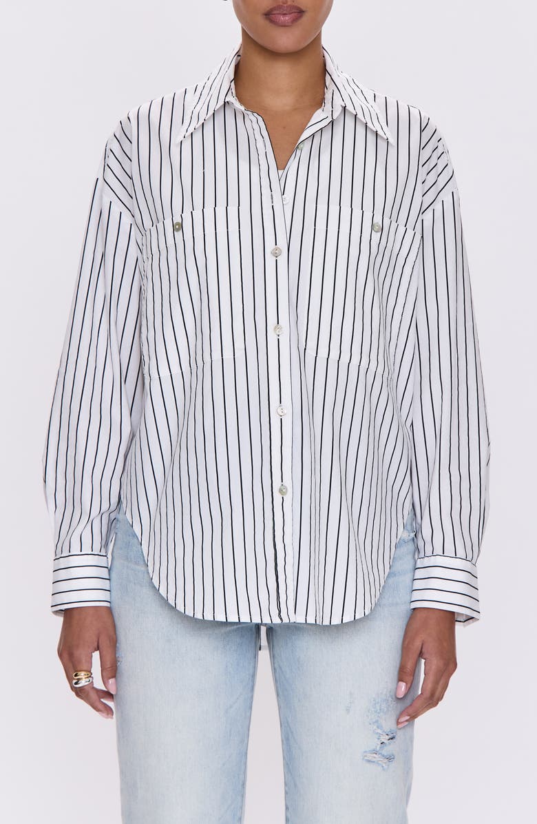 Pistola Samantha Button-Up Shirt, Main, color, Noir Le Blanc Stripe