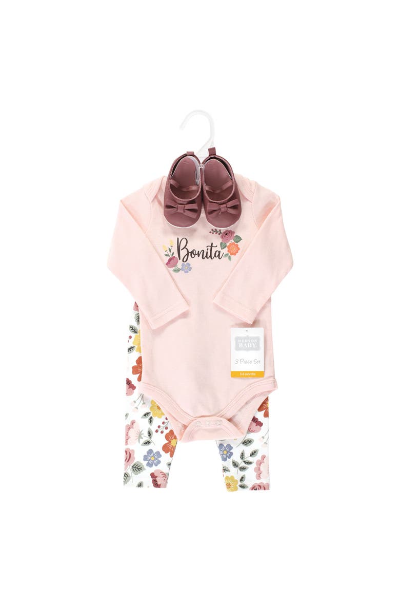 Girl's Long-Sleeve Bodysuit, Pants, and Footwear Outfit, Alternate, color, Bonita Long Sleeve