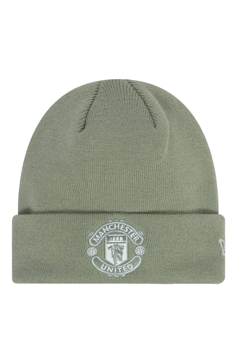 New Era Men's New Era Olive Manchester United Seasonal Cuffed Knit Hat, Main, color, 