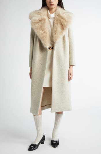 Valentino Garavani Virgin Wool Belted Coat with Faux Fur Collar